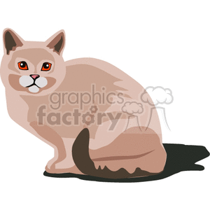 The image features a clipart illustration of a beige-colored cat. The cat is sitting with its tail curled around its body, and it has prominent eyes, which are distinctly colored.