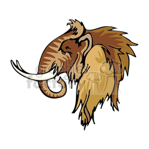 The image is a clipart representation of a woolly mammoth, a prehistoric animal known for its long tusks and shaggy hair. It is not a dinosaur but is often associated with the ancient world.