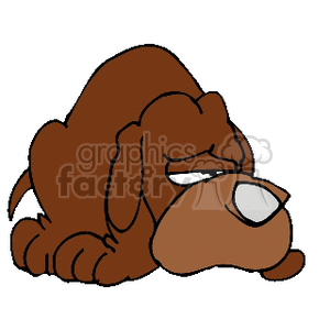 The image appears to be a simple clipart of a brown dog with a sad or depressed expression. The dog's eyes are half-closed, and it has a down-turned mouth, which gives the impression of sadness.