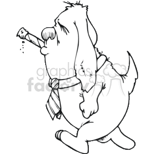 The image is a black and white clipart illustration of a dog standing on its hind legs, wearing a tie, and humorously smoking a cigar. The dog has a proud or boss-like demeanor, which adds a comical touch to the illustration given the human-like behavior portrayed.