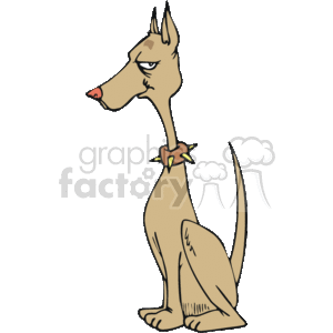 The clipart image features a stylized cartoon depiction of a dog. The dog has a long snout, erect ears, and a slender build, with a brownish-tan coat. It it wearing a collar with spikes, suggesting it may be a guard dog. The dog has a wistful or perhaps slightly aloof expression.
