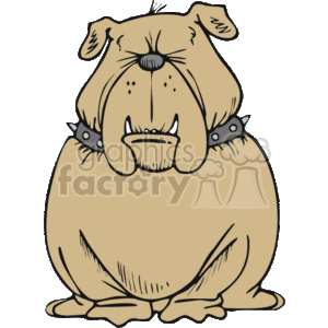 The clipart image features an exaggerated caricature of a large, fat bulldog. The bulldog has a pronounced, wrinkled face, a droopy expression, and is wearing a studded collar. The image is designed in a comical and light-hearted style that emphasizes the dog's size and distinctive facial features.