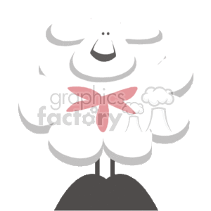 The clipart image shows a stylized sheep or lamb from a farm. It's depicted in a cartoonish manner with a fluffy white body, a happy face, a pink bow around its neck, and standing on a small patch of ground. The sheep looks cheerful and friendly and is presented in a simplified form that's typical for clipart graphics.