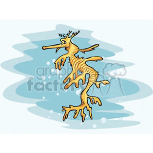 The image shows a cartoon of a seahorse in an underwater setting with bubbles around it.