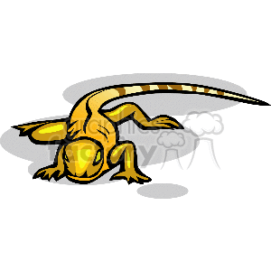 The image is a clipart illustration of a yellow lizard with some darker markings. The lizard is depicted in a side view, showing its four legs, long tail, and the typical elongated body. The style is cartoonish and simplified, typical of clipart images.
