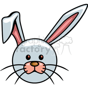 The clipart image depicts a cartoon of a rabbit's face. The rabbit has a grey body with prominent pink insides to its long ears, a cute pink nose, and whiskers. Its eyes are drawn with simple black dots, giving it a friendly appearance. 