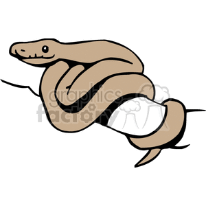 The clipart image depicts a coiled brown snake. The snake has a simplistic design with a gentle curve in its body and its head pointed towards the viewer.