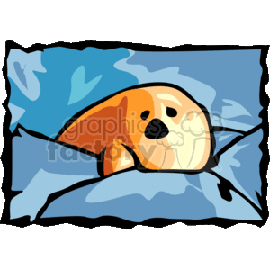 The clipart image depicts a stylized seal with a brown and beige coloring. The seal is set against a blue background that suggests water, with some abstract shapes that could represent waves or splashes. The seal appears to be in a swimming motion, with its head and part of its body visible above what seems to be the water's surface, and its flippers extended as if it is propelling itself forward.