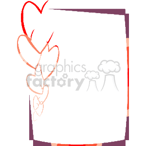 This clipart image features a rectangular frame with a decorative border. The border includes a series of interconnected hearts of varying sizes on one side, creating a love or Valentine's Day theme. The heart design is stylized with elegant lines, and one larger red heart is part of the motif, giving a splash of color to the design. This type of image frame is often used for Valentine's Day cards, love letters, wedding invitations, or any romantic-themed design project.
