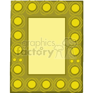 The image is a clipart of a decorative frame. It features a pattern of circles and rings in a golden-yellow color with varying shades to create a three-dimensional effect. The center of the frame is a blank space, likely intended for text or images to be inserted. The overall look of the frame is ornate and could be used for a certificate, invitation, or any other decorative document.