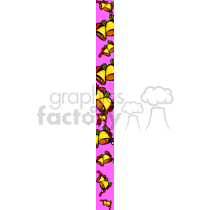 This is a vertical strip of clipart featuring a series of colorful bells with ribbon-like attachments, creating a repeating border pattern. The background is pink, and the bells are primarily yellow with red and green accents, giving them a festive or holiday appearance. Each bell is connected by a flowing, red line that intertwines with the bell's ribbons.
