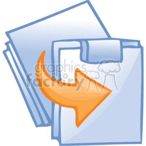 This is an image of a collection of paper documents with an orange arrow pointing towards them. The documents appear to be in a folder with a paperclip attached, suggesting they are organized and perhaps ready for review, signature, or distribution. This kind of imagery is often used to represent paperwork, document management, or tasks such as signing contracts in a business or office setting.