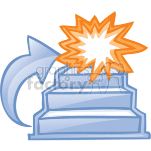 The clipart image you've provided features a stylized stack of three office binders or books with a large, comic-style explosion or burst emerging from behind them, alongside a curved arrow pointing towards the explosion or burst. This imagery could suggest a concept of a sudden event, impact, or surprise related to paperwork, data, or business activities. The design is cartoonish and likely intended for a light-hearted or illustrative context.