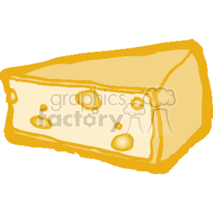The clipart image depicts a wedge of cheese, characterized by its yellow color and holes which are typical features of cheeses like Swiss cheese.