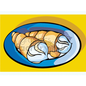 The clipart image depicts two ice cream cones with swirls of what appears to be vanilla ice cream, lying on a blue oval plate with a yellow and blue background.