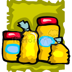 This is a stylized, cartoonish clipart image featuring a collection of popcorn, with some popped in bags, and others still in the container 