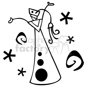 The image is a black and white clipart featuring a stylized, animated character wearing a graduation hat. The character appears to be in a celebrative mood 