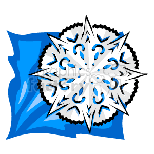 The image depicts a stylized snowflake with intricate patterns. The snowflake is primarily white with shades of blue, suggesting a cool, icy appearance which is commonly associated with winter and the Christmas holiday season.