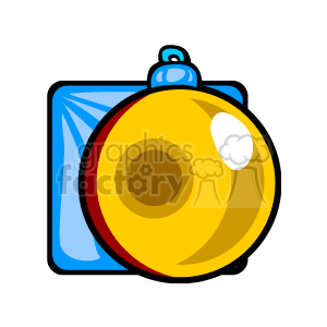 The image displays a yellow Christmas bulb, a type of ornament commonly used as a decoration during the holiday season. The bulb appears to be shiny and reflective, with a highlight indicating its glossy surface. It seems to be hung against a blue backdrop with a cast shadow, suggesting it's being presented or is on display.