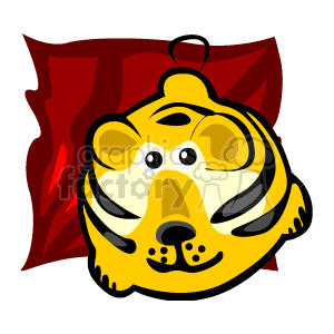 The clipart image features a Christmas ornament in the shape of a tiger's face. The ornament has a design representing a tiger with typical stripes and features, and it includes a loop on top for hanging it as a decoration.