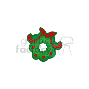 The image is a clipart of a traditional Christmas wreath. It features a green wreath with red decorations and a bow at the top.