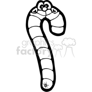 The clipart image features a candy cane with a silly face, characterized by big eyes and a wide, smiling mouth, associated with the Christmas or holiday season.