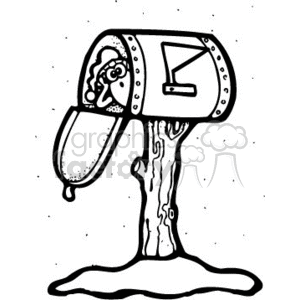 The clipart image depicts a decorated mailbox standing on a pole, partially covered in snow, indicating a winter or holiday season setting. You can see that there's mail inside the mailbox.
