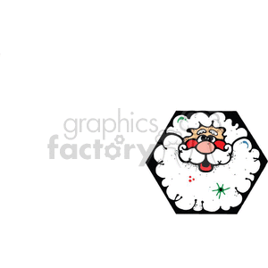 This clipart image features a stylized depiction of Santa Claus's face, surrounded by a white beard and set within a hexagon-shaped badge or emblem. Santa is shown with his signature red hat and a jovial expression, featuring rosy cheeks and a smiling mouth. The background around the facial image appears to have decorative elements like small stars or snowflakes. There is space to the left, which could be used to put someones name on