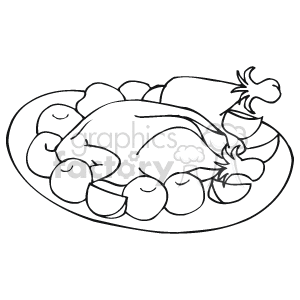 The clipart image depicts a cooked turkey on a platter, which is commonly associated with Thanksgiving dinner. The turkey appears to be garnished, potentially with herbs, and is surrounded by what looks like vegetables such as carrots or potatoes.