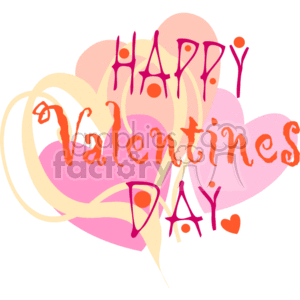 The clipart image shows a festive and colorful arrangement of hearts in varying shades of pink and orange, overlaid with the text HAPPY Valentines DAY in a playful, irregular font style. The text and hearts together communicate a celebratory message for Valentine's Day.