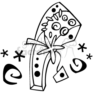 The clipart image shows a stylized bouquet of flowers tied with a ribbon, alongside various decorative elements like swirls and shapes that could be interpreted as confetti or decorative accents.