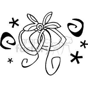 The clipart image presents a stylized representation of two wedding bells tied together with a ribbon, surrounded by swirls and small decorative elements that could represent confetti or stars. The wedding bells are a common symbol associated with marriage ceremonies and celebrations.