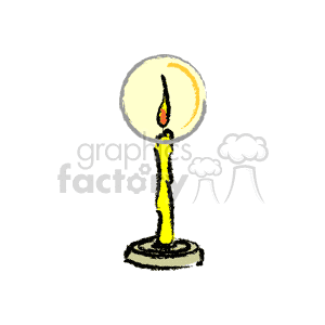 The image features a single burning candle with a yellow shaft, a flame emitting a small amount of wax dripping down the side, and positioned on a small holder or base.