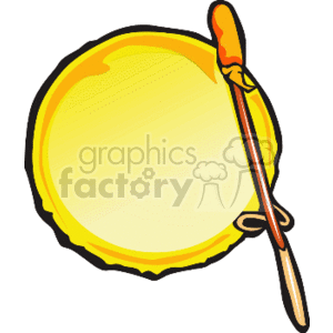 The clipart image features a flat, circular yellow gong with a red rim. A mallet with a red head, used for striking the gong, is also visible, leaning against the gong.