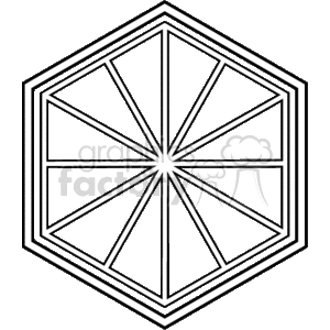 The image appears to be a black and white line drawing or clipart of an octagonal-shaped window. This window features multiple divided panes that form a starburst or sunburst pattern in the center.