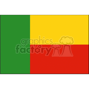 The image depicts the national flag of the Republic of Benin, commonly known as Benin. The flag has a simple design consisting of three horizontal stripes in yellow and red, with a vertical green stripe at the hoist side.