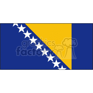 The image features the flag of Bosnia and Herzegovina, illustrated in a clipart style. It consists of a blue background with a yellow right triangle along the fly edge extending to the midpoint of the flag. Along the hypotenuse of this triangle, a series of white five-pointed stars, cut by the edge of the flag, creates a strip that continues to the opposite side.