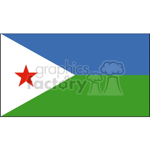 The image appears to be a clipart representation of the national flag of Djibouti. The flag features two horizontal bands of light blue and green, with a white isosceles triangle at the hoist bearing a red five-pointed star in the center.