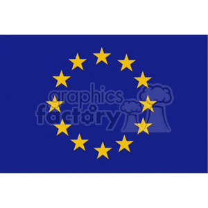 The image is a clipart of the European Union flag. It features a dark blue background with a circle of twelve golden stars at the center.