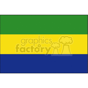 The image is a simple graphic representing the flag of Gabon. It features three horizontal bands of color – the top stripe is green, the middle stripe is yellow, and the bottom strip is blue.