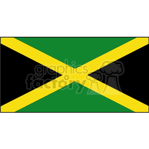 The image depicts the national flag of Jamaica, which consists of a diagonal cross in gold and four triangles in green and black.