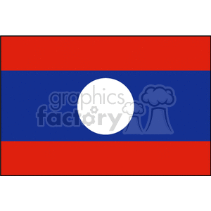 The clipart image depicts the national flag of Laos. The flag features three horizontal stripes, with red stripes at the top and bottom and a blue stripe in the middle that is twice the height of the red ones. In the center of the blue stripe, there is a white circle.