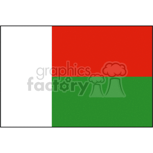 This image depicts the national flag of Madagascar. The flag consists of two horizontal bands of red above green, with a vertical white band on the hoist side.