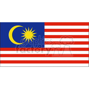 The image displays the flag of Malaysia. It features a blue rectangle in the upper left corner with a crescent and a 14-point star, along with horizontal stripes alternating red and white.