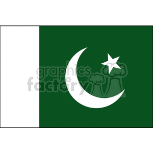 This clipart image depicts the national flag of Pakistan. The flag features a white vertical bar on the hoist side and a dark green field to the right, with a large white crescent moon and a five-pointed star in the center.