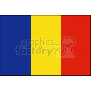 The image displays the national flag of Romania. The flag consists of three vertical bands of blue, yellow, and red, from the flagpole to the fly side.