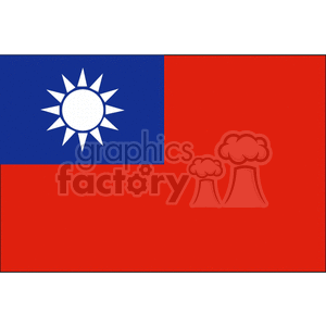 The image shows the national flag of Taiwan. This flag consists of a red field, with a blue rectangle in the top left corner bearing a white sun with twelve triangular rays.