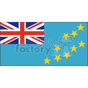 The image contains a drawing of the national flag of Tuvalu. It has a light blue field with the Union Jack in the canton and nine stars representing the islands of Tuvalu.