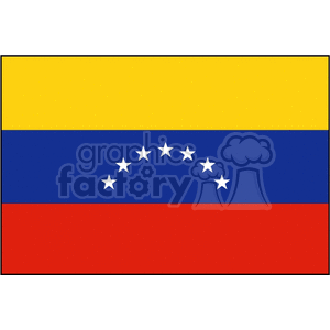 The image is a clipart representation of the flag of Venezuela. The flag consists of three horizontal stripes of yellow, blue, and red, with a horizontal arc of eight white five-pointed stars centered in the blue stripe.