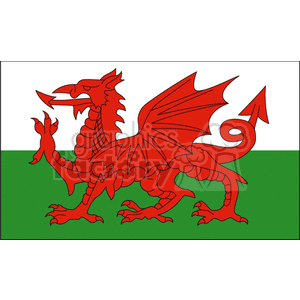 The image depicts a red dragon on a green and white background. This design is representative of the Welsh flag, commonly referred to as Y Ddraig Goch (The Red Dragon) which is a national symbol of Wales.